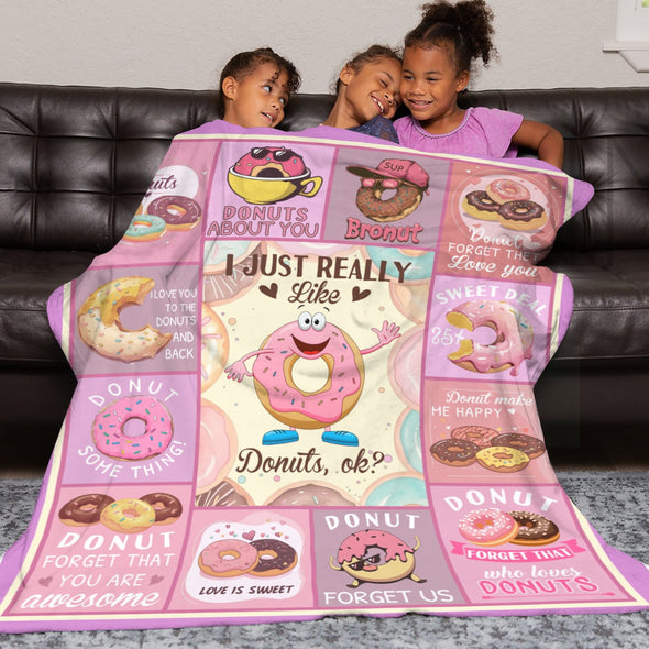 Donut Pattern Blanket Fleece Throw Blanket Super Soft Warm Gifts for Baby Girls Boys Kids Mom Grandma Room Decor