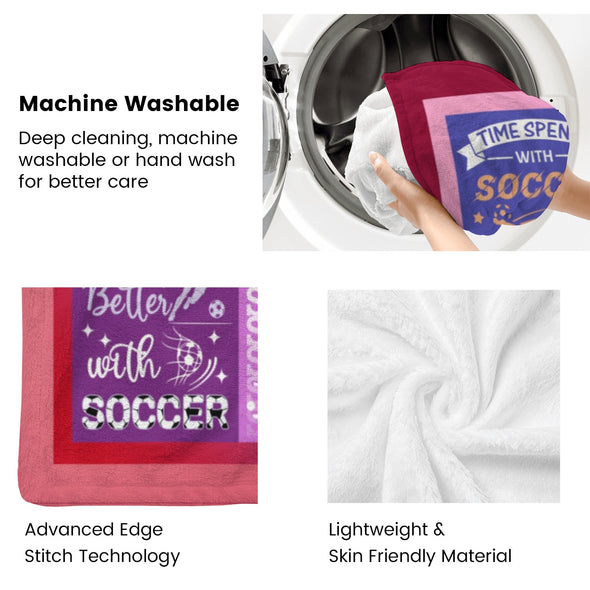 Soccer Blanket, Soccer Sports Themed Throw, Soft Nap Throw Blanket for Home Boys Girls Women Men Soccer Lovers Gifts