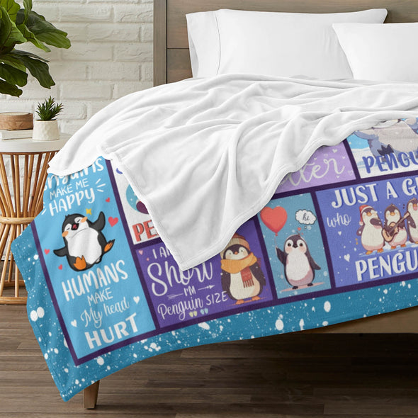 Penguin Blanket Fleece Throw Blanket Super Soft Warm Gifts for Baby Girls Boys Kids Mom Grandma Room Decor