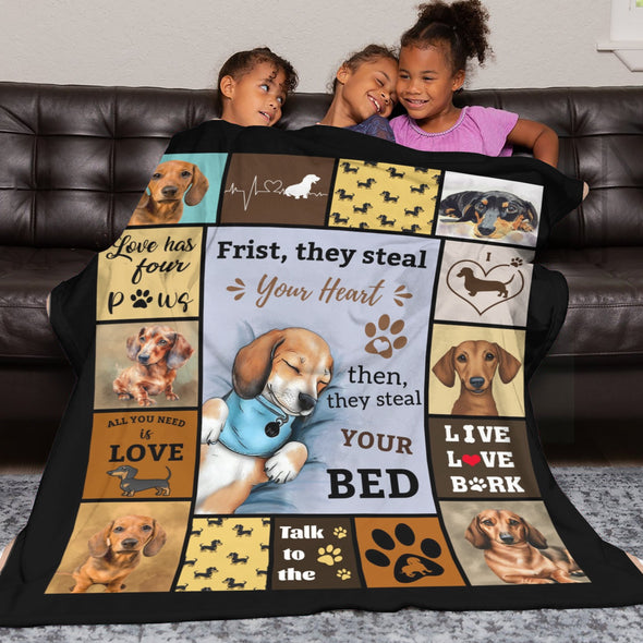 Dachshund Pattern Blanket Fleece Throw Blanket Super Soft Warm Gifts for Baby Girls Boys Kids Mom Grandma Room Decor