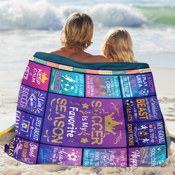 Soccer Blanket, Soccer Sports Themed Throw, Soft Nap Throw Blanket for Home Boys Girls Women Men Soccer Lovers Gifts