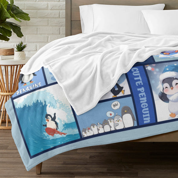 Penguin Blanket Fleece Throw Blanket Super Soft Warm Gifts for Baby Girls Boys Kids Mom Grandma Room Decor