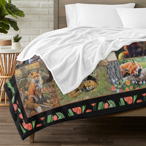 Fox Pattern Blanket Fleece Throw Blanket Super Soft Warm Gifts for Baby Girls Boys Kids Mom Grandma Room Decor