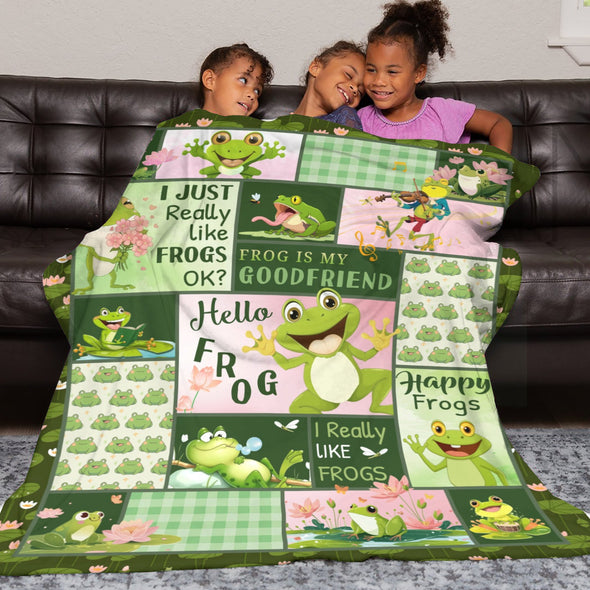 Frog Pattern Blanket Fleece Throw Blanket Super Soft Warm Gifts for Baby Girls Boys Kids Mom Grandma Room Decor