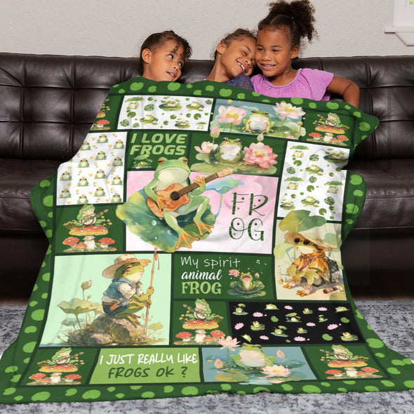 Frog Pattern Blanket Fleece Throw Blanket Super Soft Warm Gifts for Baby Girls Boys Kids Mom Grandma Room Decor