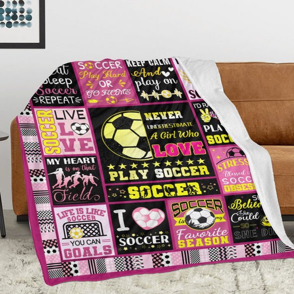 Soccer Blanket, Soccer Sports Themed Throw, Soft Nap Throw Blanket for Home Boys Girls Women Men Soccer Lovers Gifts