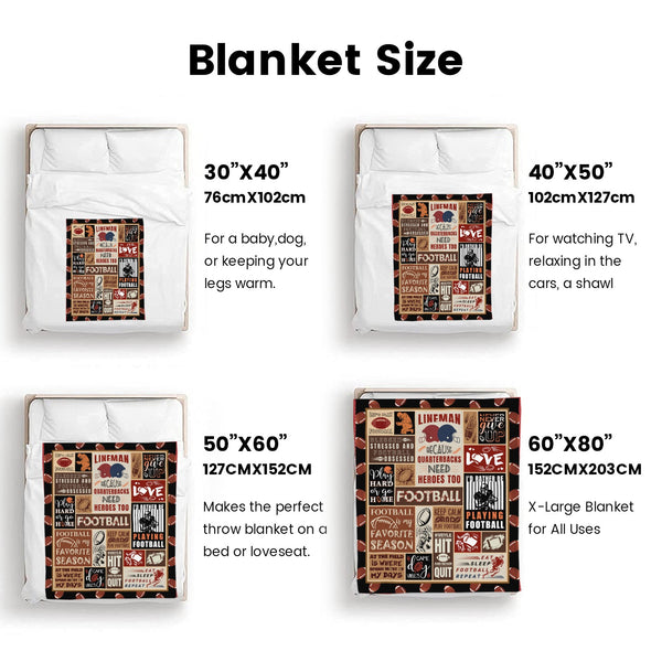 Football Pattern Blanket Fleece Throw Blanket Super Soft Warm Gifts for Baby Girls Boys Kids Mom Grandma Room Decor