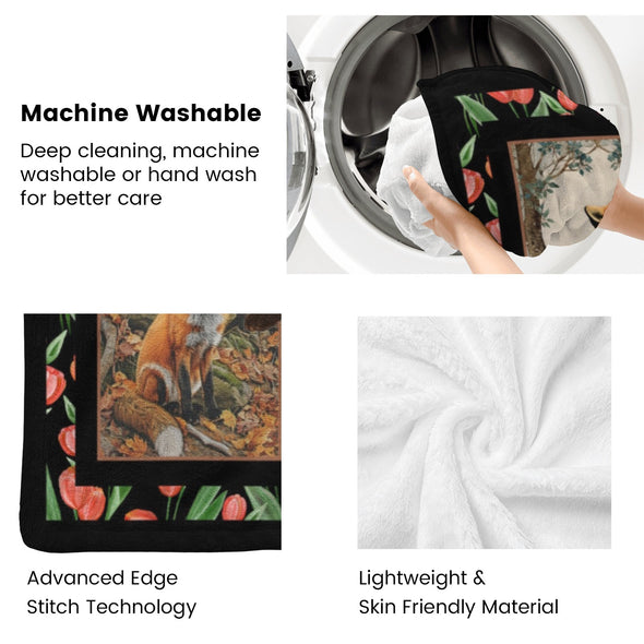 Fox Pattern Blanket Fleece Throw Blanket Super Soft Warm Gifts for Baby Girls Boys Kids Mom Grandma Room Decor