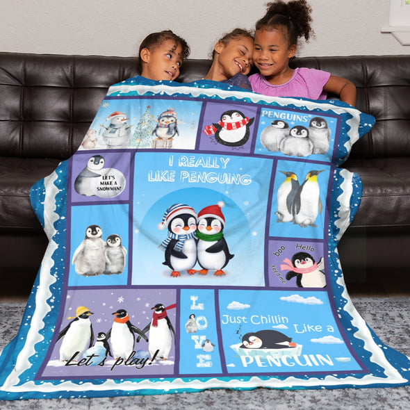 Penguin Blanket Fleece Throw Blanket Super Soft Warm Gifts for Baby Girls Boys Kids Mom Grandma Room Decor