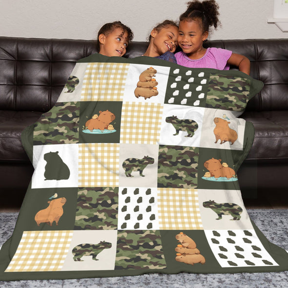 Capybara Pattern Blanket Fleece Throw Blanket Super Soft Warm Gifts for Baby Girls Boys Kids Mom Grandma Room Decor