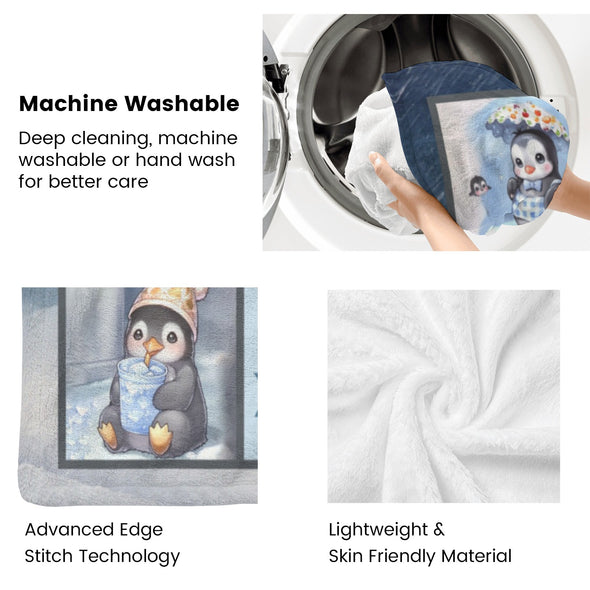 Penguin Blanket Fleece Throw Blanket Super Soft Warm Gifts for Baby Girls Boys Kids Mom Grandma Room Decor