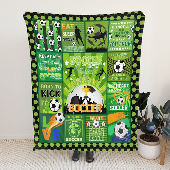 Soccer Blanket, Soccer Sports Themed Throw, Soft Nap Throw Blanket for Home Boys Girls Women Men Soccer Lovers Gifts