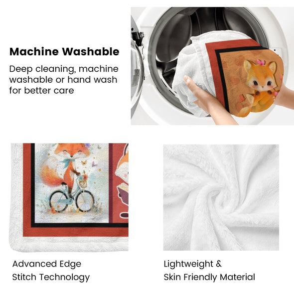 Fox Pattern Blanket Fleece Throw Blanket Super Soft Warm Gifts for Baby Girls Boys Kids Mom Grandma Room Decor