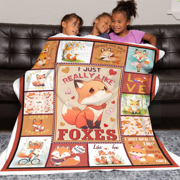 Fox Pattern Blanket Fleece Throw Blanket Super Soft Warm Gifts for Baby Girls Boys Kids Mom Grandma Room Decor