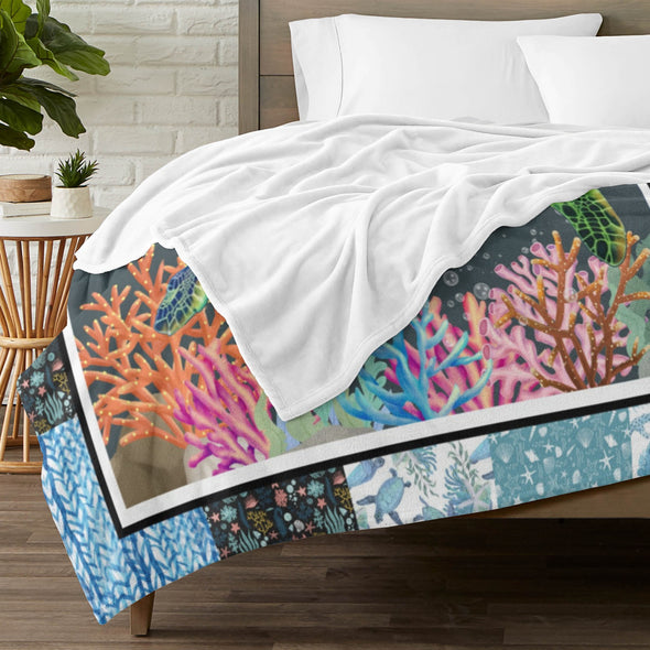 Turtle Pattern Blanket Fleece Throw Blanket Super Soft Warm Gifts for Baby Girls Boys Kids Mom Grandma Room Decor