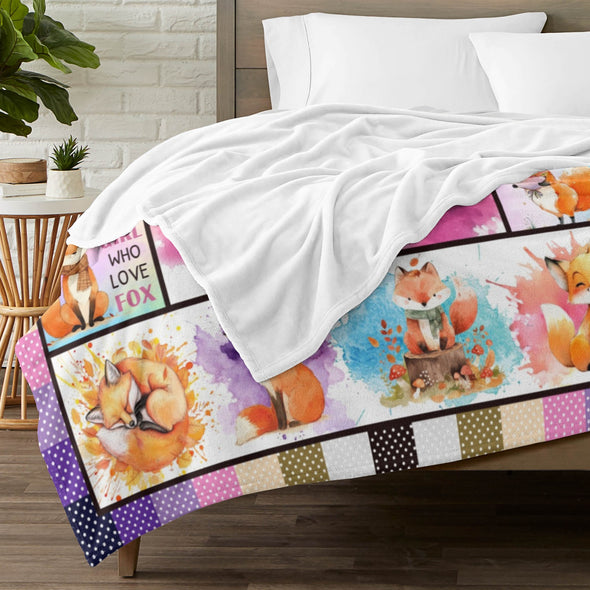 Fox Pattern Blanket Fleece Throw Blanket Super Soft Warm Gifts for Baby Girls Boys Kids Mom Grandma Room Decor