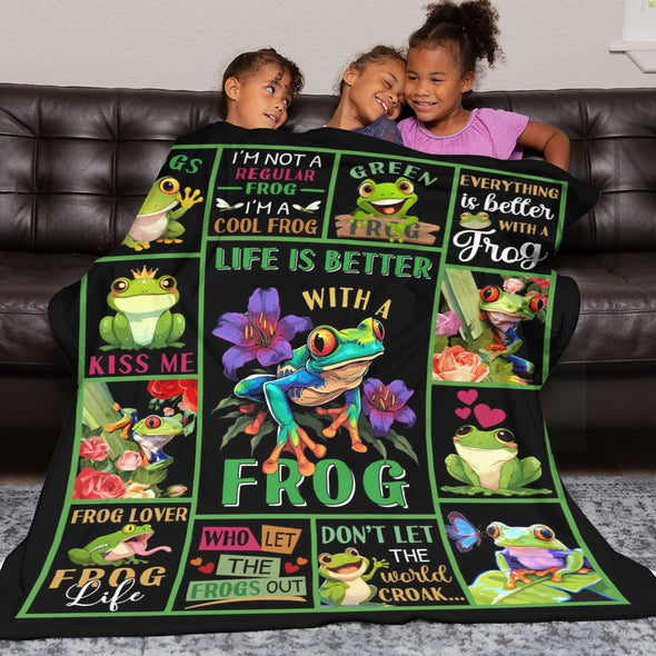 Frog Pattern Blanket Fleece Throw Blanket Super Soft Warm Gifts for Baby Girls Boys Kids Mom Grandma Room Decor