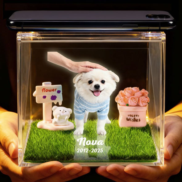 Personalized Dog Memorial Gifts 3D Projection Pet Holographic Digital House Custom with Name Dates for Cat Dog Lovers Desktop Ornaments Decor
