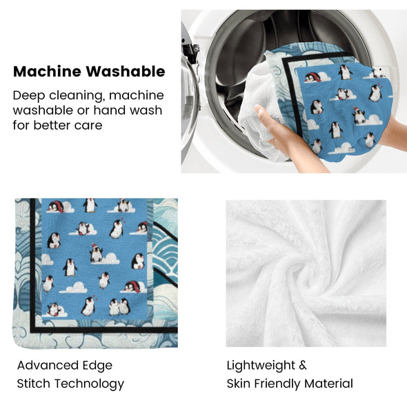 Penguin Blanket Fleece Throw Blanket Super Soft Warm Gifts for Baby Girls Boys Kids Mom Grandma Room Decor