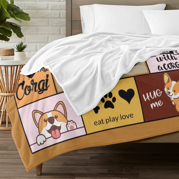 Corgi Blanket Fleece Throw Blanket Super Soft Warm Gifts for Baby Girls Boys Kids Mom Grandma Room Decor
