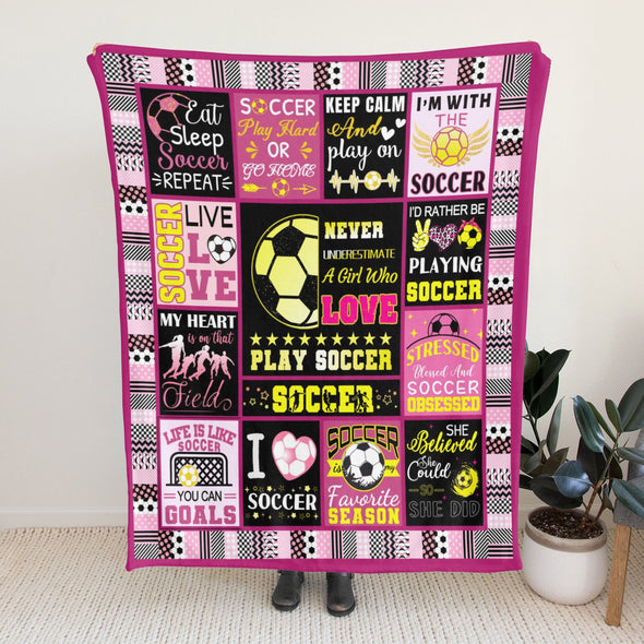 Soccer Blanket, Soccer Sports Themed Throw, Soft Nap Throw Blanket for Home Boys Girls Women Men Soccer Lovers Gifts