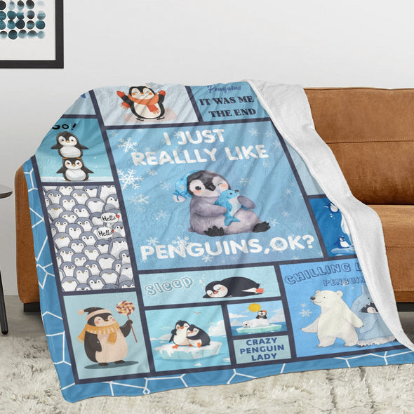 Penguin Blanket Fleece Throw Blanket Super Soft Warm Gifts for Baby Girls Boys Kids Mom Grandma Room Decor