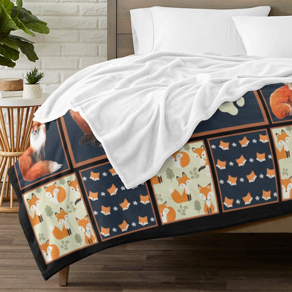 Fox Pattern Blanket Fleece Throw Blanket Super Soft Warm Gifts for Baby Girls Boys Kids Mom Grandma Room Decor