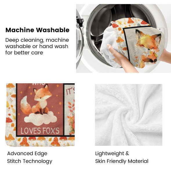 Fox Pattern Blanket Fleece Throw Blanket Super Soft Warm Gifts for Baby Girls Boys Kids Mom Grandma Room Decor