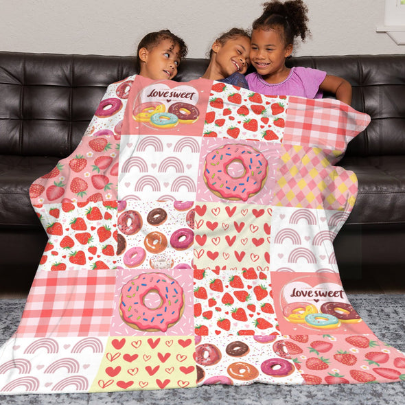 Donut Pattern Blanket Fleece Throw Blanket Super Soft Warm Gifts for Baby Girls Boys Kids Mom Grandma Room Decor