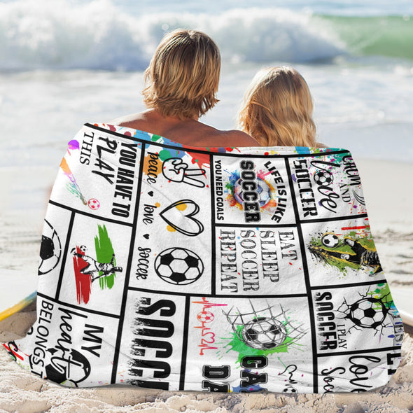 Soccer Blanket, Soccer Sports Themed Throw, Soft Nap Throw Blanket for Home Boys Girls Women Men Soccer Lovers Gifts