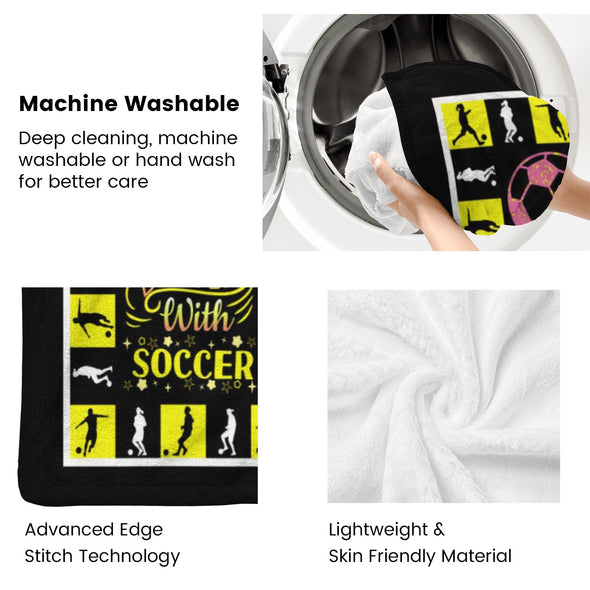 Soccer Blanket, Soccer Sports Themed Throw, Soft Nap Throw Blanket for Home Boys Girls Women Men Soccer Lovers Gifts