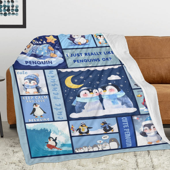 Penguin Blanket Fleece Throw Blanket Super Soft Warm Gifts for Baby Girls Boys Kids Mom Grandma Room Decor