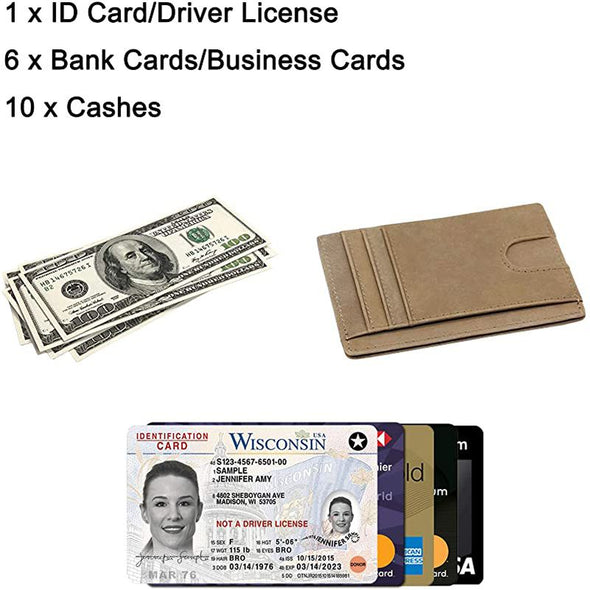 Minimalist Wallet for Men,RFID Blocking, Bifold Slim Front Pocket Wallet with Money Clip-Brown