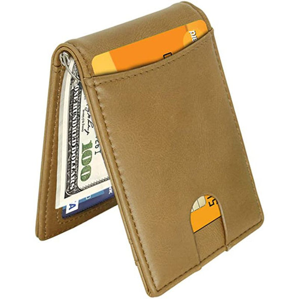 Card Holder Wallet for Men,RFID Blocking, Bifold Slim Front Pocket Wallet with Money Clip-Light Brown
