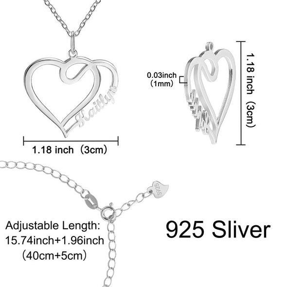 Personalized Necklace, Custom Heart Necklace, Name Necklaces for Women-Sliver