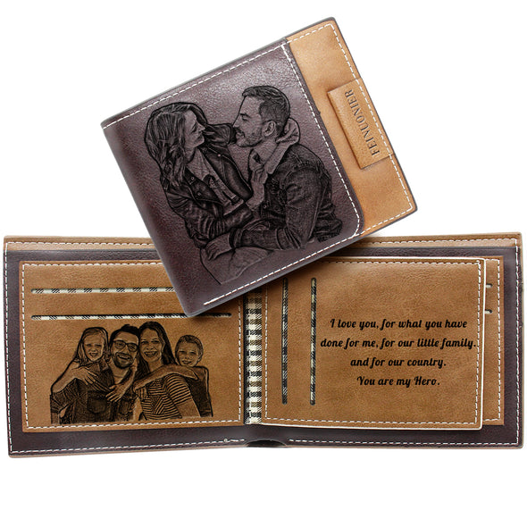 Custom Engraved Wallet, Personalized Photo Men Wallets for Dad Boyfriend Son Him Dark brown
