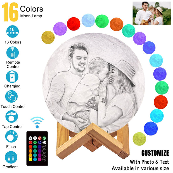 Custom 3d Photo Moon Lamp with Picture Print For Wife - amlion