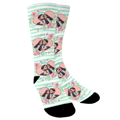 Custom Photo Different Flower Heart Face Socks - amlion