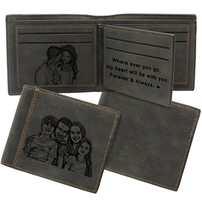 Custom Wallet, Personalized Engraved Photo Wallet for Men Dad Black Color