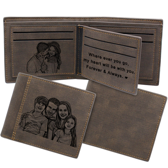 Engraved Custom Photo Men Wallet for Dad Fathers Day Dark brown