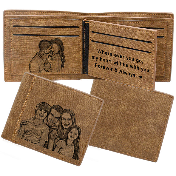 Personalized Men Photo Wallets Custom Engraved Mens Wallets with Text Pictures for Him Dad Son-Brown Color
