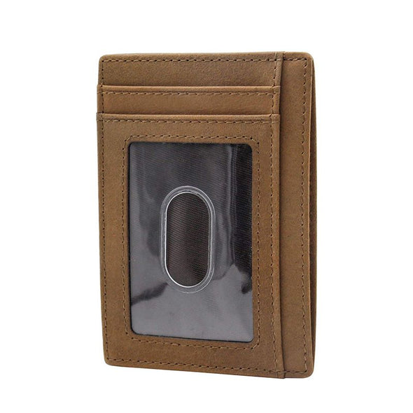 Minimalist Wallet for Men,RFID Blocking, Bifold Slim Front Pocket Wallet with Money Clip-Brown