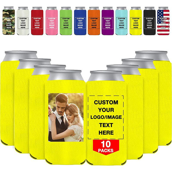 (10-150)PCS Custom Slim Can Cooler Sleeves Bulk, Personalized Beer Cozy Cans and Bottles Holder with Picture/Text for Wedding Birthday Party