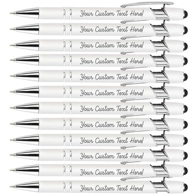 Engraved Pens Bulk, Customized Ballpoint Pens with Stylus Name Message Logo Engraved,12 PCS, Black Ink