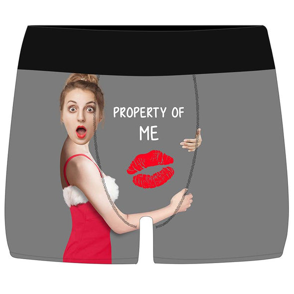 Customized Funny Face Mens Underwears, Personalized Photo Boxers Briefs for Men-Gray