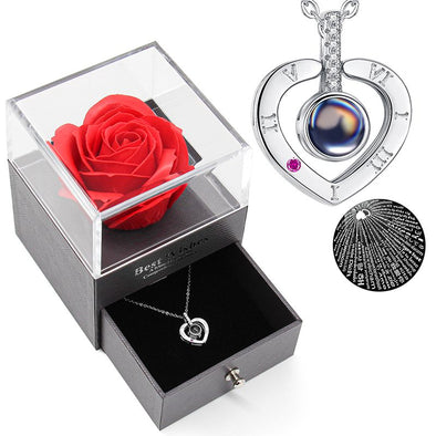 Valentine's Day Gift Rose Drawer with I Love You Necklace 100 Languages, Mother's Day Gift