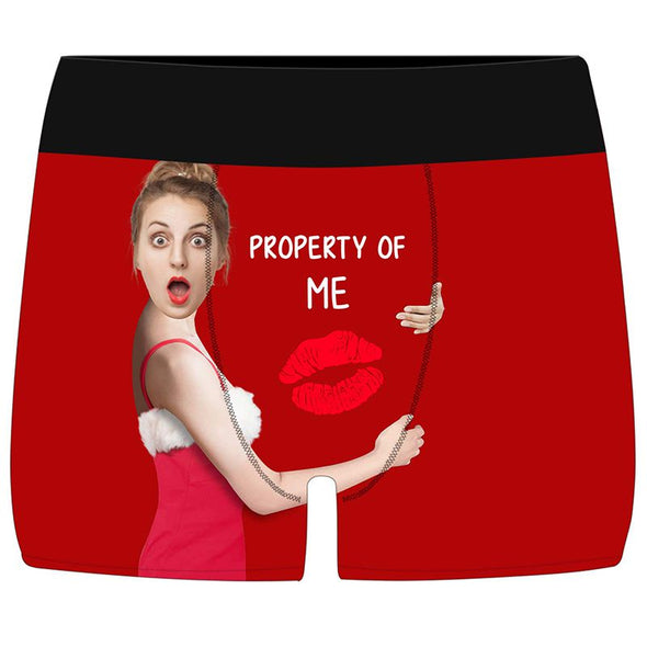 Customized Funny Face Mens Underwears, Personalized Photo Boxers Briefs for Men-Red