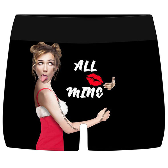Custom Funny Face Boxers Briefs for Men with Photo, Customized Hug Mens Underwears-Black