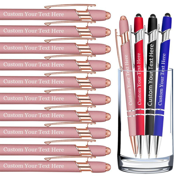 12 Pcs Personalized Pens in Bulk, Custom Pens with Stylus Tips Engraved Name Ballpoint Pen Gift for Men Women