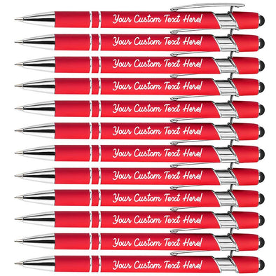 Engraved Pens Bulk, Customized Ballpoint Pens with Stylus Name Message Logo Engraved,12 PCS, Black Ink